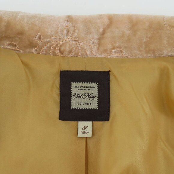 Old Navy Womens Small Beige Velvet Embroidered Flower Collared Jacket Coat Y2K - Picture 11 of 15